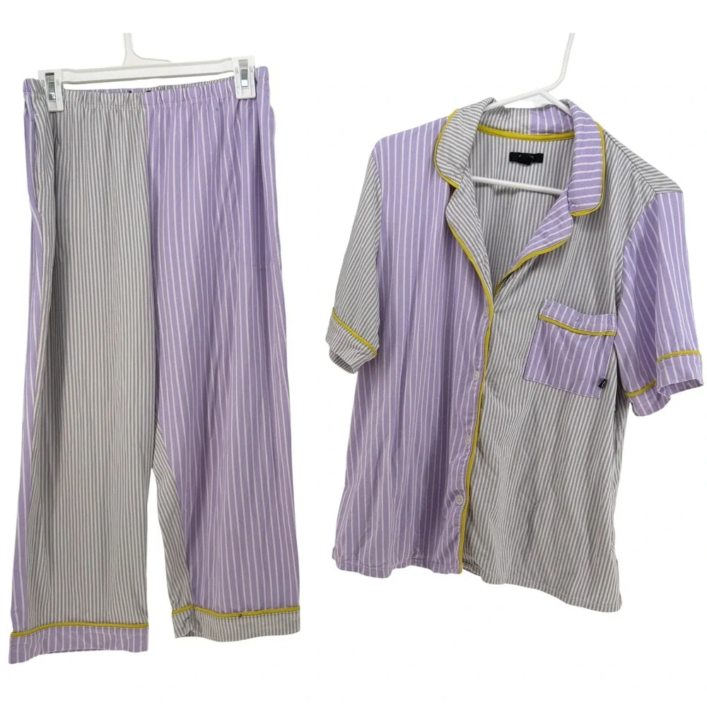 Simply Vera‎ Wang Pajama Set Women Large Purple Grey Striped Colorblock Lounge